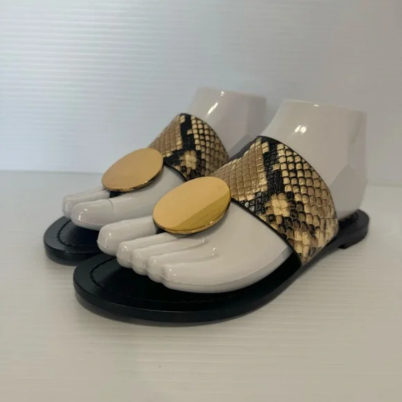 Tory Burch Patos Disk Thong Woven Leather Sandals Size 5 1/2 - Picture 2 of 12